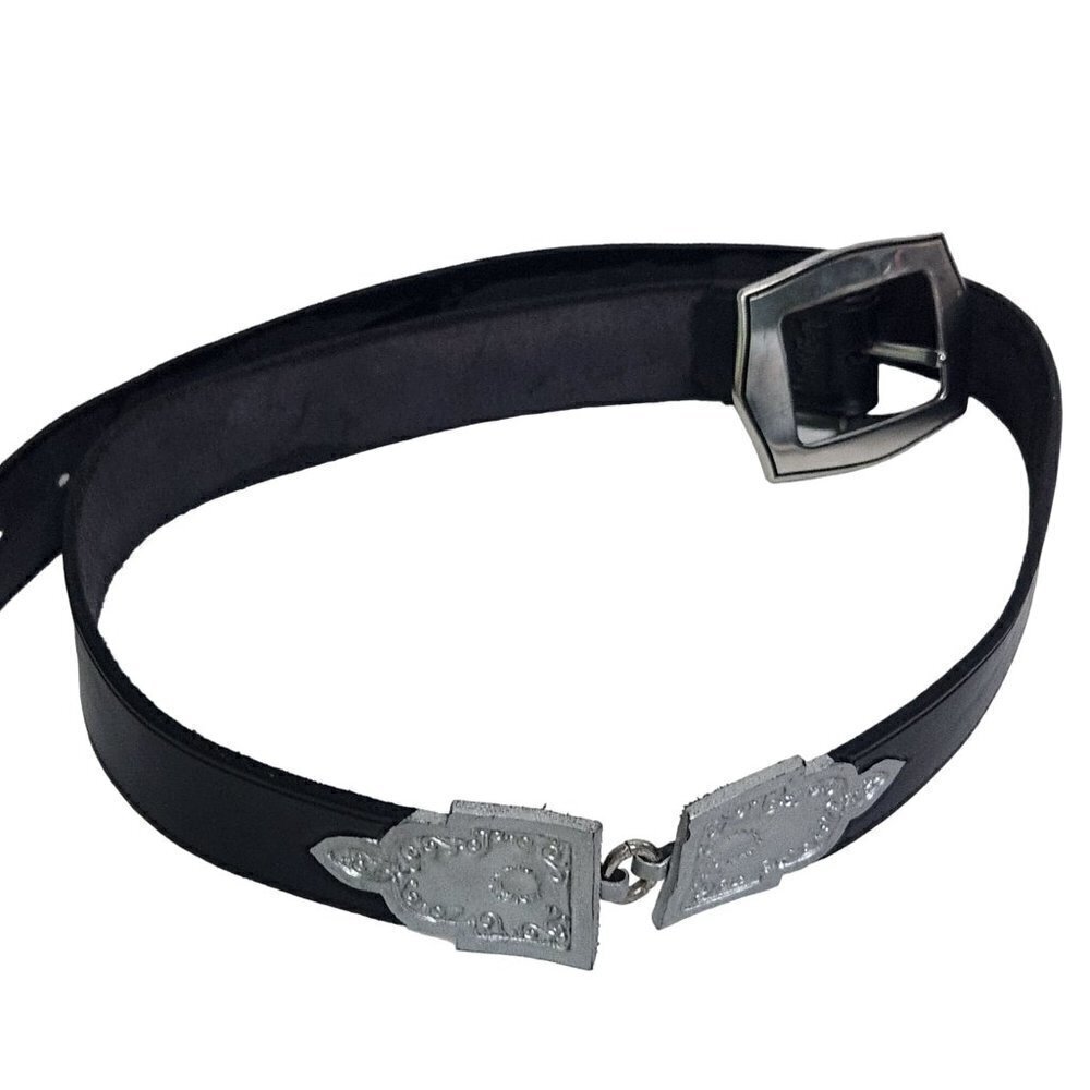 Black Silver Heavy Leather Western Tooled Belt Size 46"